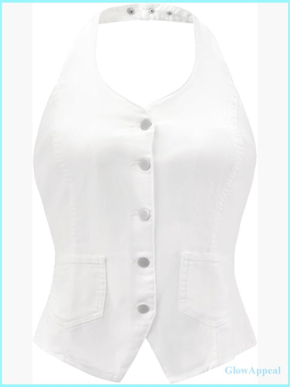 Halter Neck Denim Vest Top Button Down Backless Jean Waistcoat